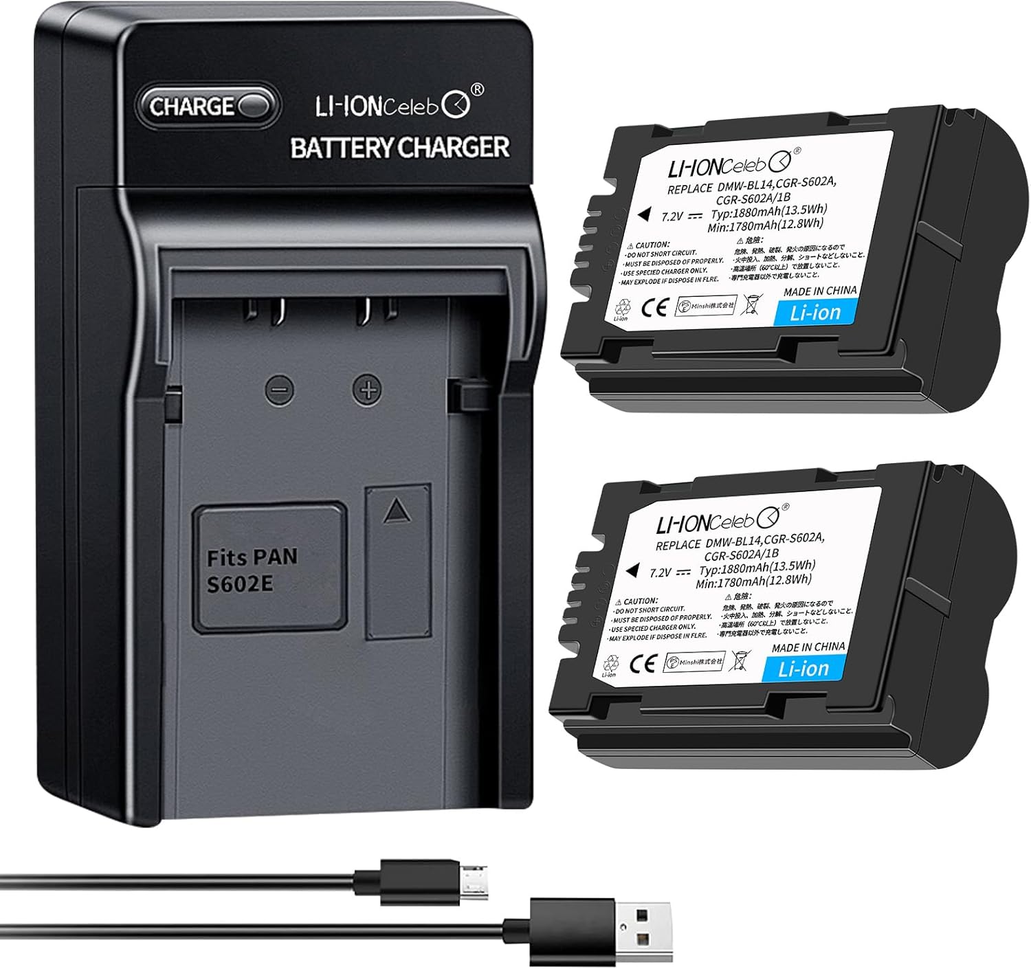 【Li-ion Celeb】 7.2V 1880mAhバッテリー 2個+急速充電器 互換 二つの充電スロット 急速 充電器 USBチ