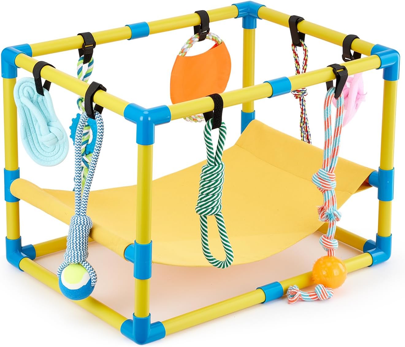 Keaber Puppy Play Gym with 8 Hanging Toys, Jungle Playground Gym for Small Dogs, PVC Frame with Hammock and Funny Enrichment Toys (23x17x17in)