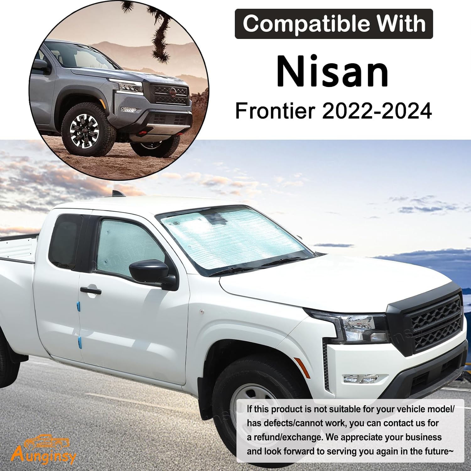 Aunginsy Car Full Windshield Sunshade Compatible with Nisan Frontier 2022-2024 Automotive Windshield Sunshades Foldable Reflective Sun Visor for UV Rays/Sun Heat Full Protect Car Interior Accessories