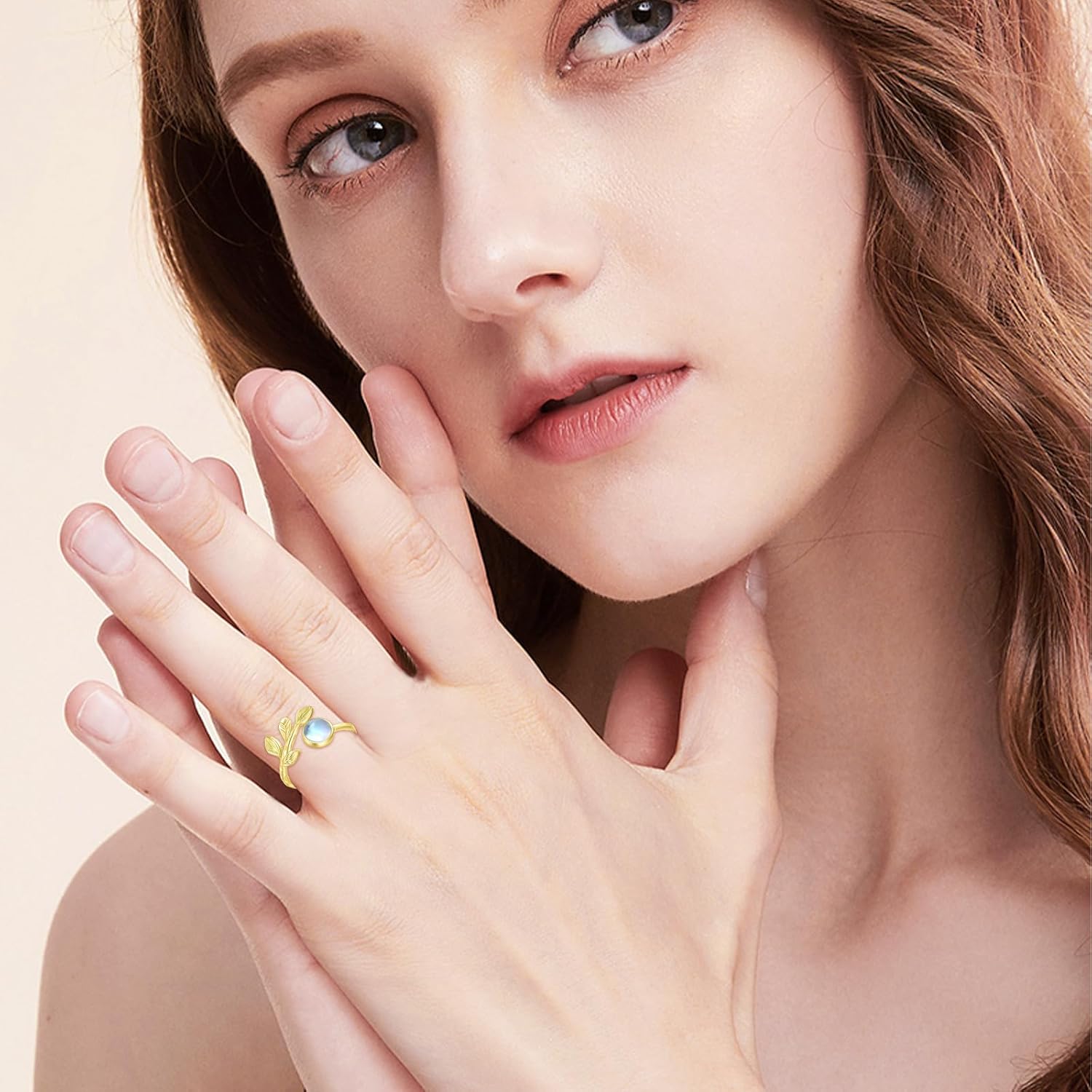 CUOKA MIRACLE Gold Leaf Moonstone Ring S925 Sterling Silver Leaf Moonstone Rings For Women Gold Leaf's Adjustable Rings Moonstone's Jewelry For Women Mother's Day Jewelry Gifts - Image 5