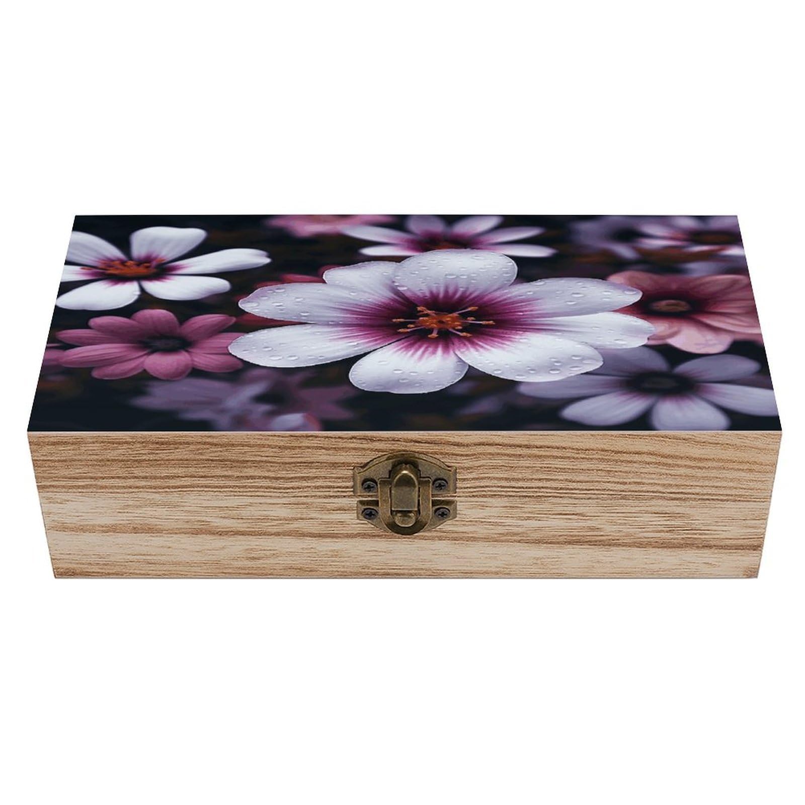 VstaDank Blossom Flower Wooden Keepsake Box with Hinged Lid Solid Wood Gift Boxes Beautifully Keepsake Box Jewellery Organiser Retro Memory Treasure Case with Lids Decorative Boxes