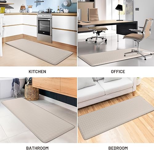 Vista 64 de HappyTrends - Tapete acolchado antifatiga de 17.3 x 28 pulgadas, grueso, impermeable, antideslizante, resistente, ergonómico, cómodo, para cocina