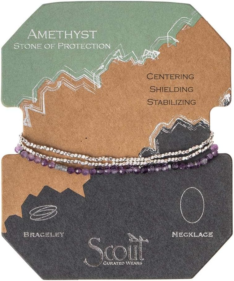 Scout Curated Wears - Women's Delicate Stone Wrap Bracelet & Necklace - Amethyst/Silver - Stone of Protection -