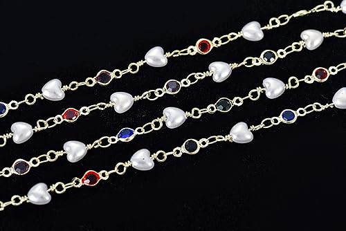 Miniatura 7 de KAOYOO Cadena de latón de perlas sintéticas de 5 yardas y 0.157 in para manualidades de costura, decoración de bricolaje y decoraciones de boda