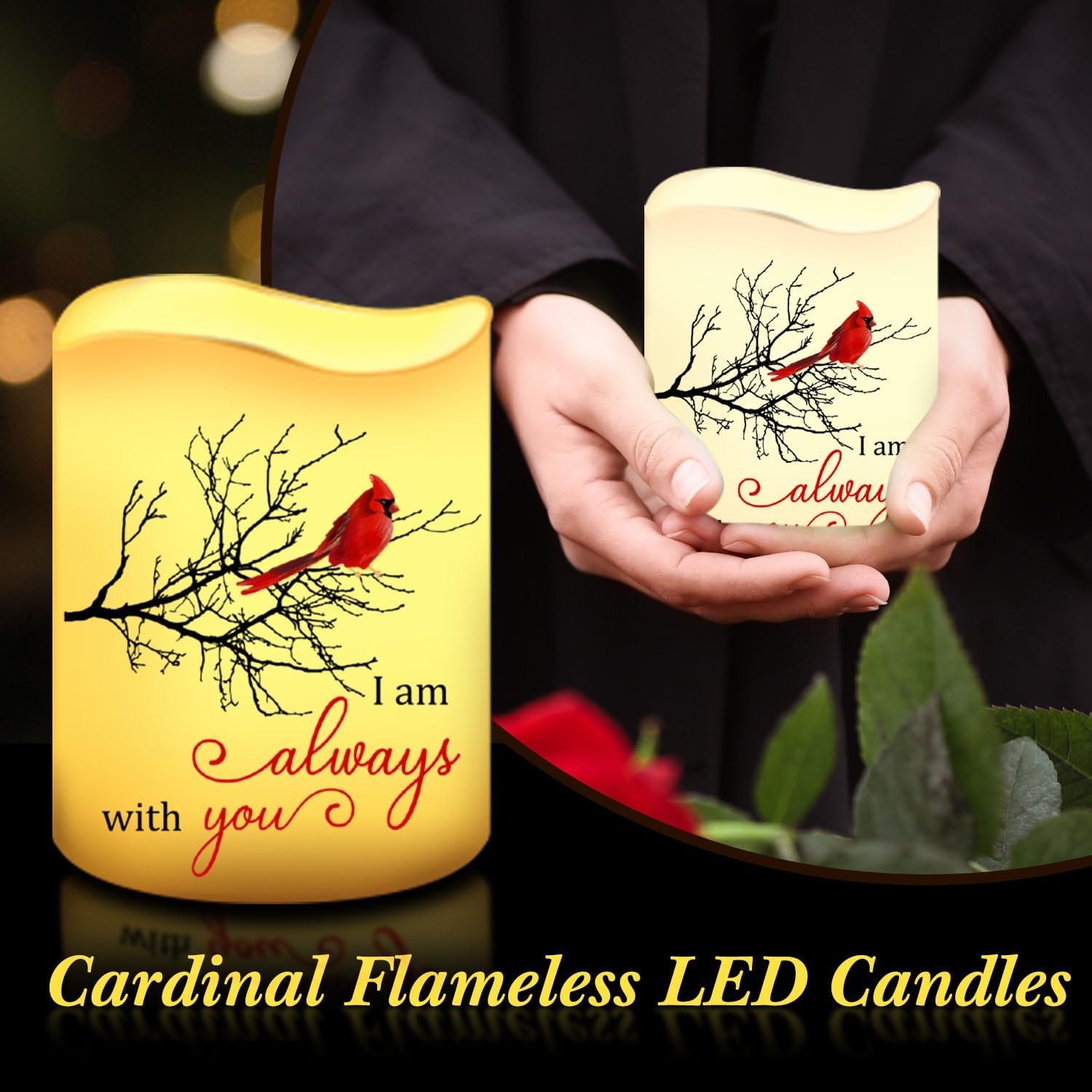 3 Pcs Memorial Candles Sympathy Gifts Cardinal Flameless Candles Christmas Sympathy LED Battery Operated Lights Memorial Gift for Loss of Mom, Father, Remembrance - Image 5
