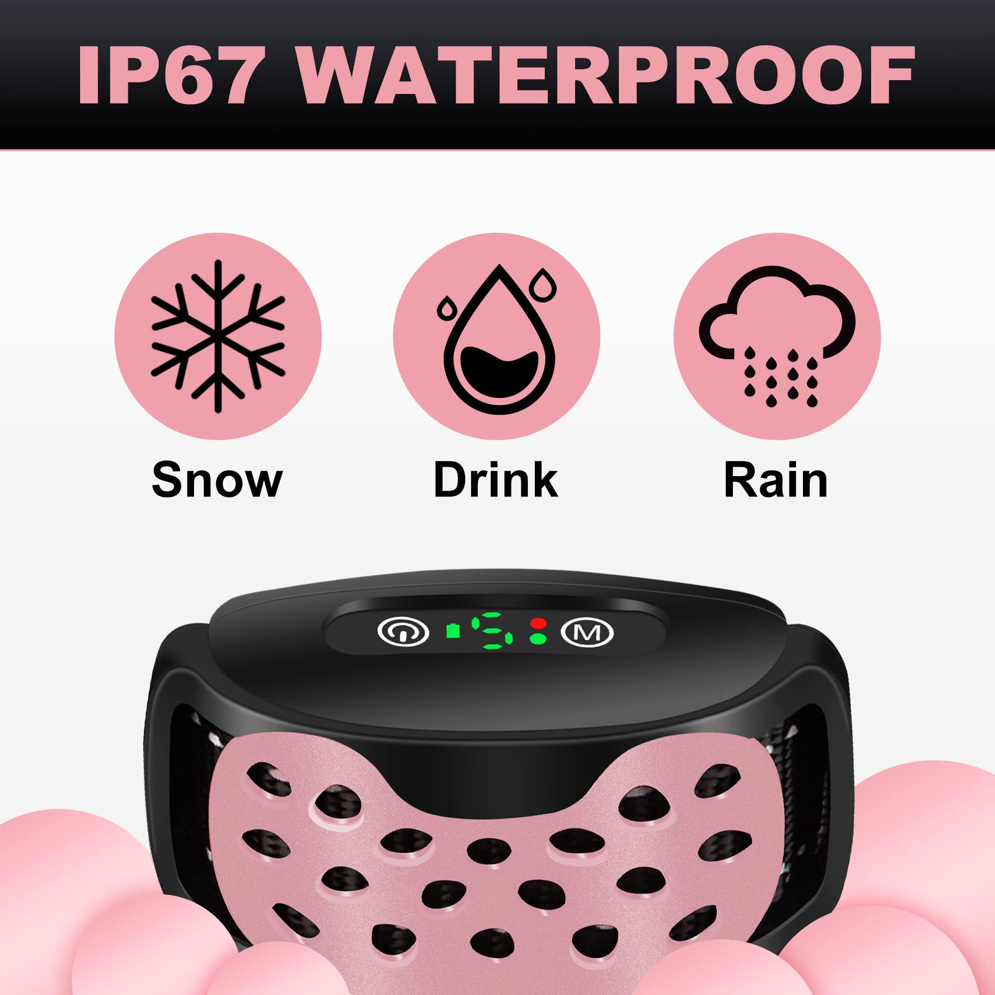 Collare Anti Abbaiamento per Cani, Ricaricabile e a Vibrazione - Impermeabile IP67 per Cuccioli e Adulti - Efficace e Confortevole - Rosa