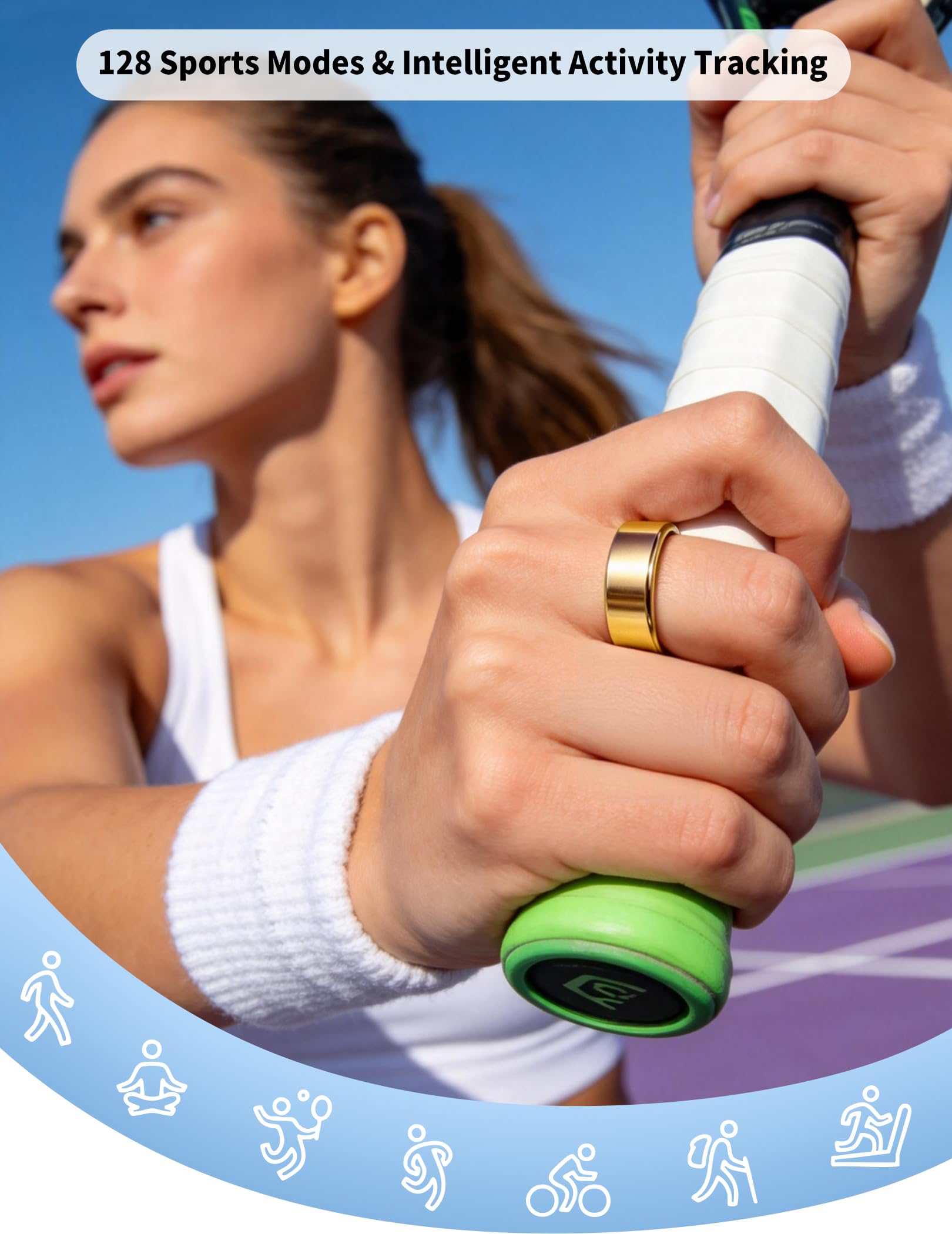 NewTrip Anillo inteligente para mujeres y hombres, rastreador de actividad física, frecuencia cardíaca, tendencias de sueño, 128 modos deportivos, control de gestos, seguimiento de ciclo IP68