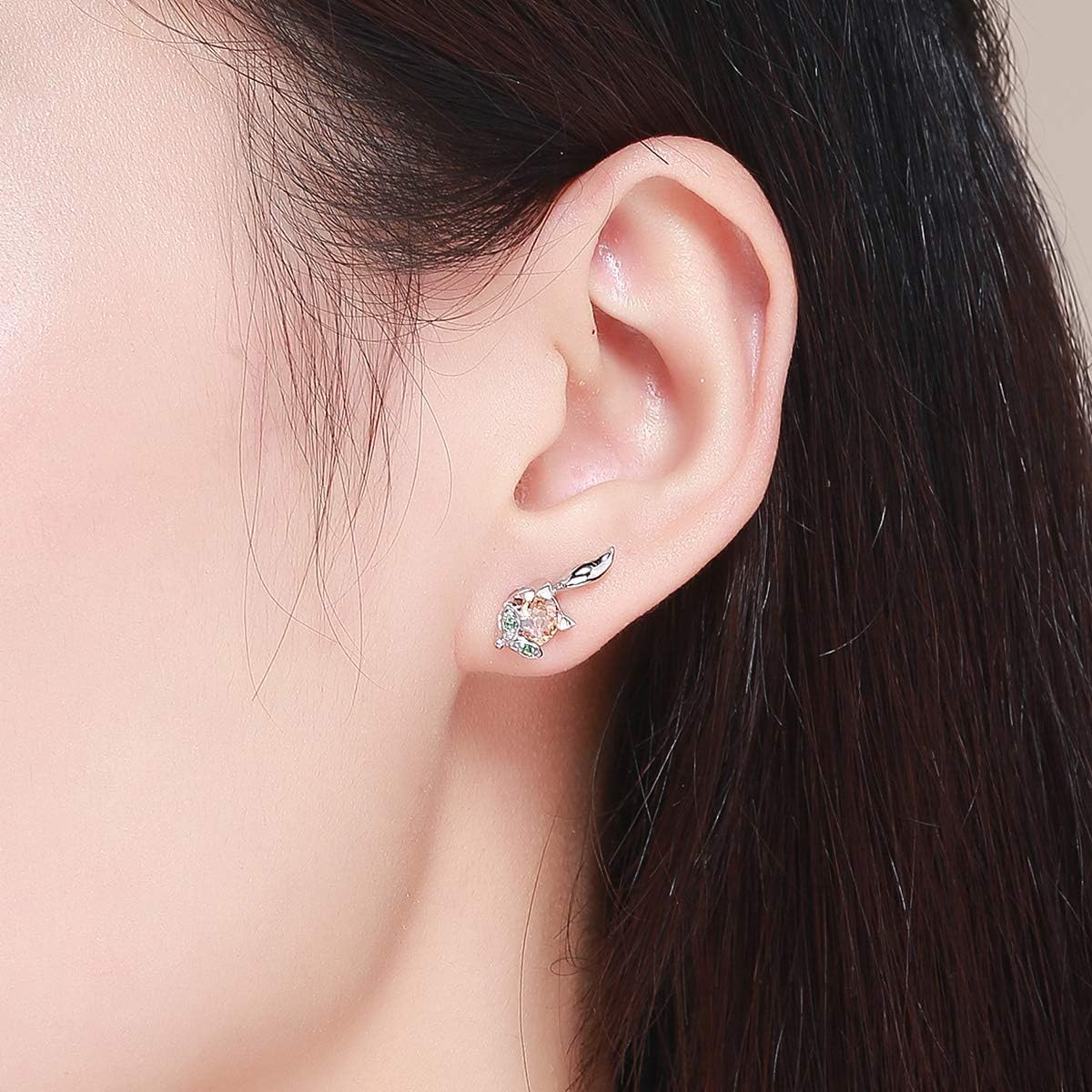 NewL 925 Sterling Silver Cute Crystal Fox Stud Earrings for Women Animal fox Fashion Earrings Sterling Silver Jewelry