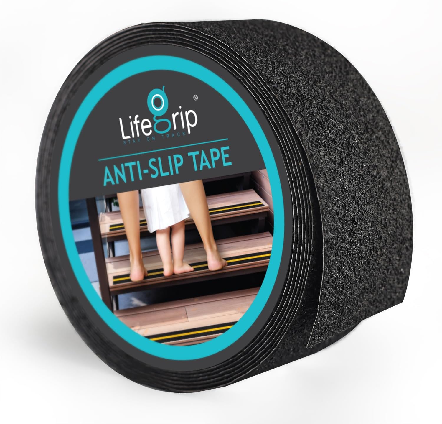 LifeGrip Anti Slip Safety Tape, Non Slip Stair Tread, Textured Rubber Surface, Comfortable for Bare Foot, Black (2" X 15')