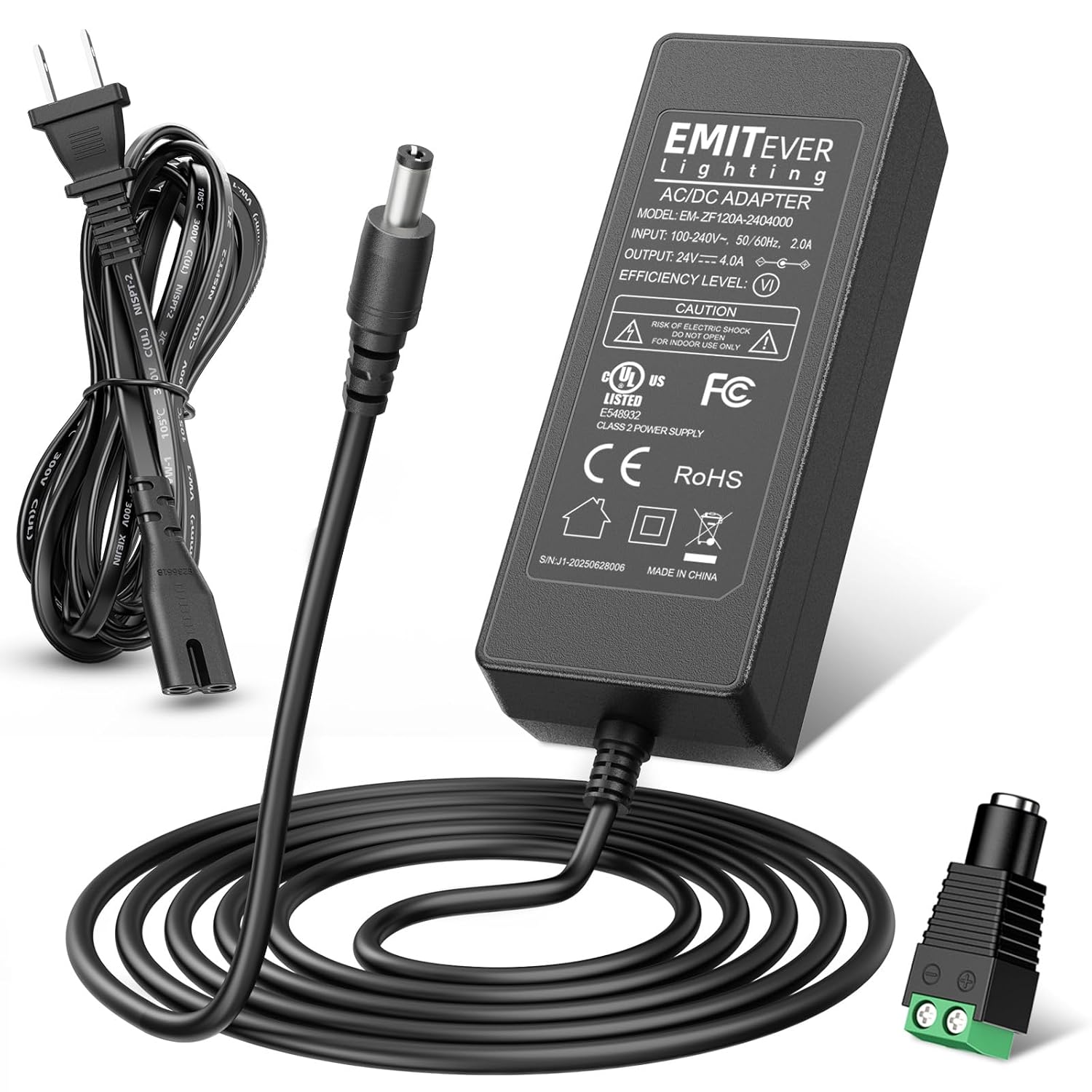 EMITEVER 24V Power Supply, 96W LED Power Adapter UL-Listed, 120V AC to 24V DC 4A Converter Low Voltage Transformer Class 2 for LED Strip Lights,CCTV Cameras