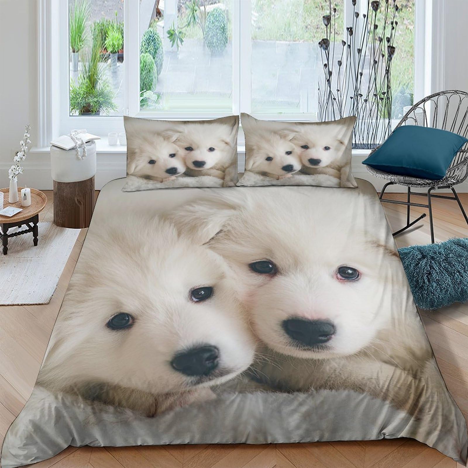 Ctjqhvkz Style-2 3D Printed Fluffy Puppy Fitted Sheet Microfiber Soft Breathable Cute Dog Mattress Cover For Bedroom Guest Room Decor Single（135X200cm）