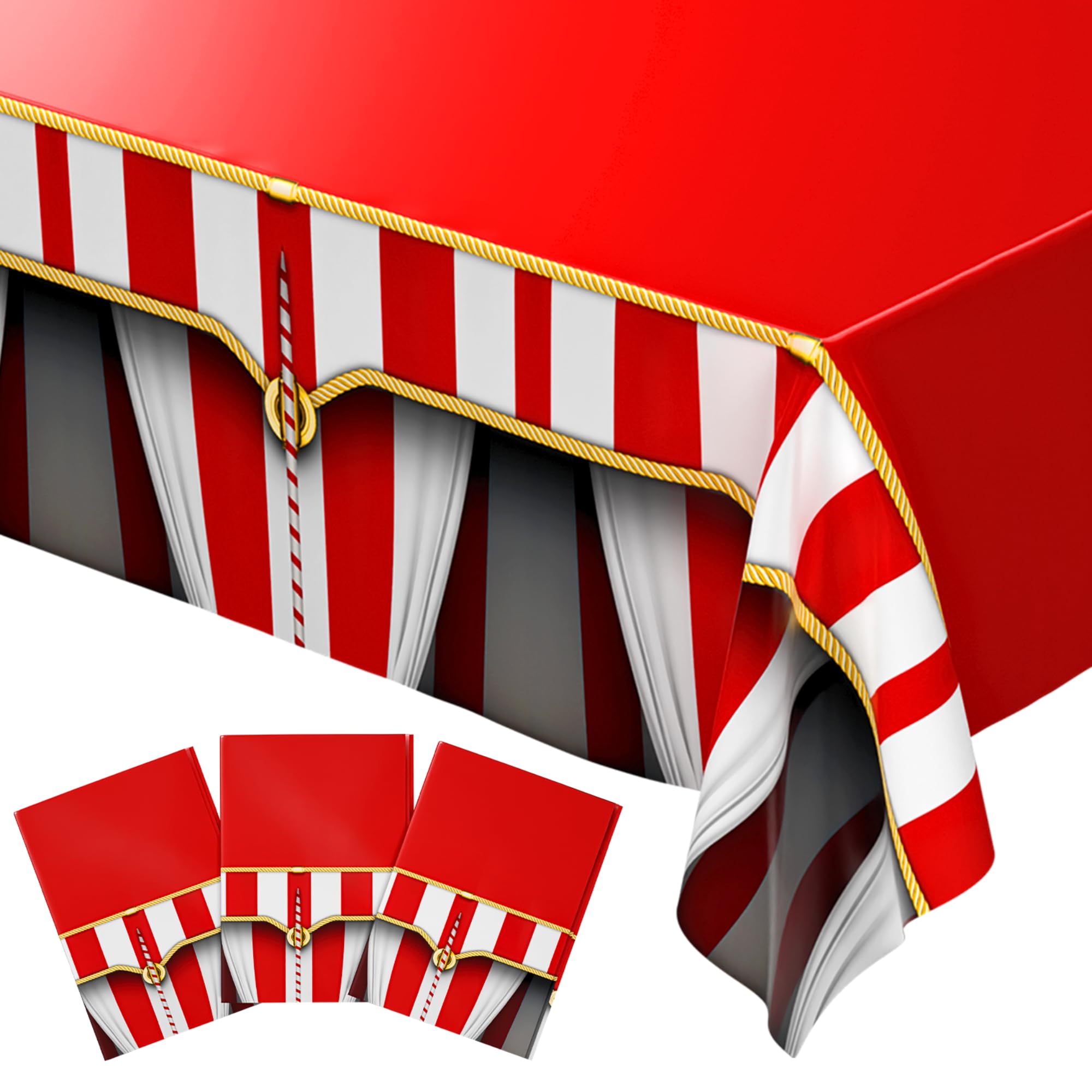 Blue Orchards Carnival Tablecover (Pack of 3) - 108" x 54" XL - Immersive Circus Decorations, Carnival Backdrop and Accent, Gift Wrap, School Fairs &amp; Festive Events, Birthday Decor, Durable Tablecloth