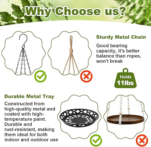 Miniatura 2 de Enhon Paquete de 6 macetas colgantes de metal, colgador de plantas de 12 pulgadas para interiores y exteriores, elegante estante decorativo negro