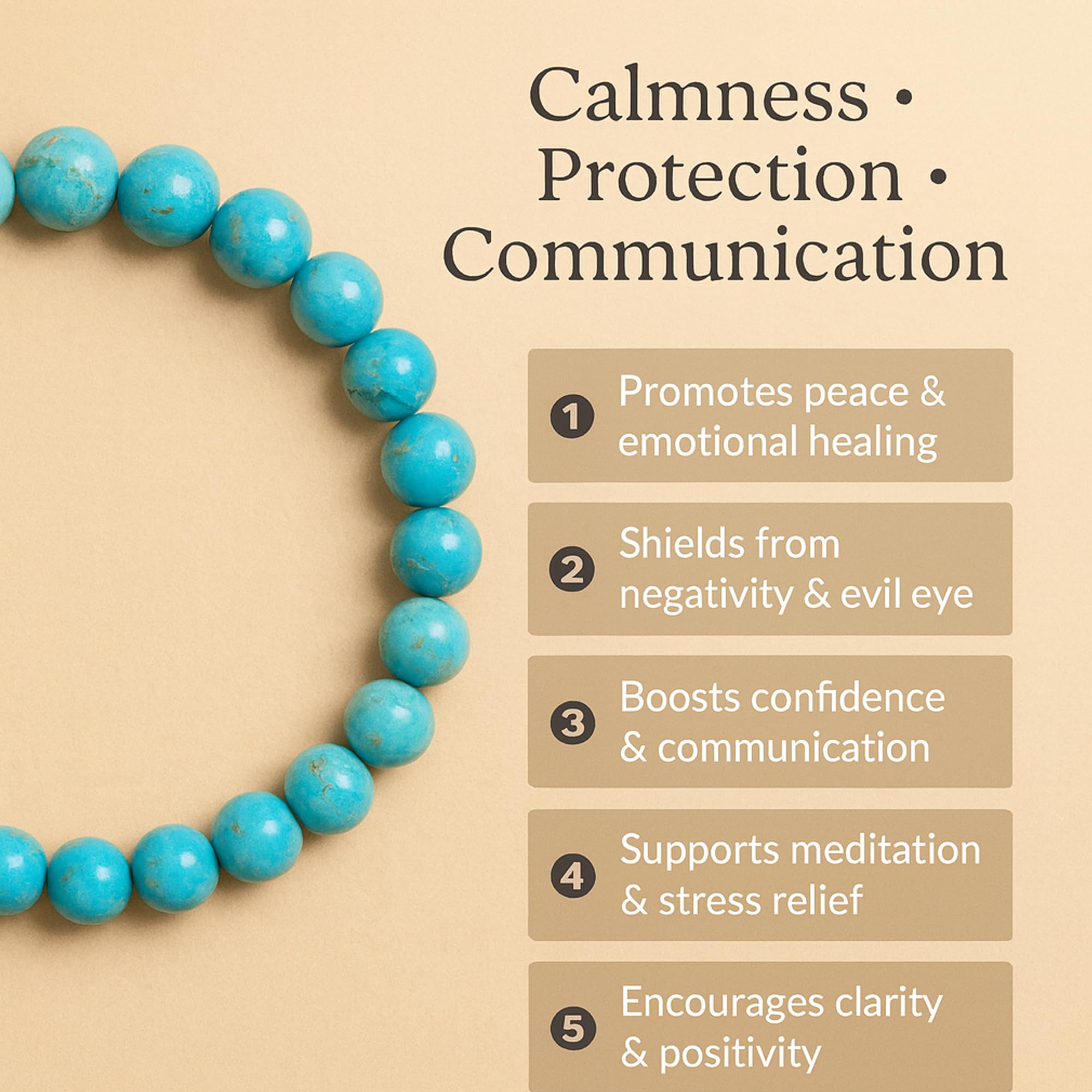 Serein Turquoise Bracelet 8mm Beaded Original Feroza Stone Healing Crystal Elasticated Bracelets for Calmness, Protection, Throat Chakra Balance & Stress Relief, Meditation & Yoga for Man & Women 1