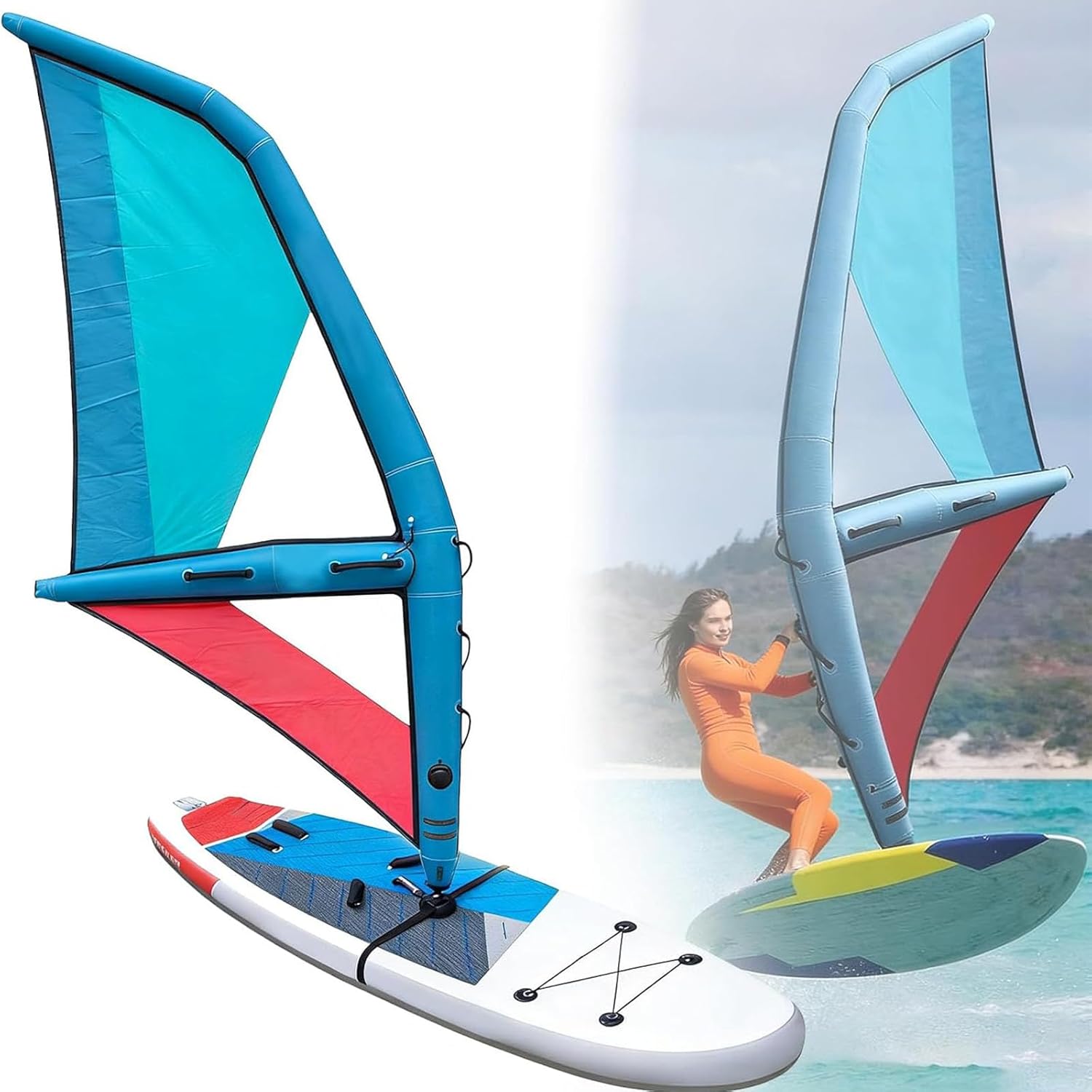 Inflatable Windsurf Sail, 45.21ft² Paddle Board Sail Freestanding Windsurf with Inflatable Pump for Surf 14.27 X 6.17 Ft
