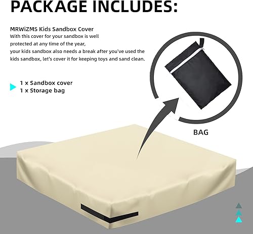 Miniatura 5 de Cubierta para caja de arena, tapa de 60 pulgadas, resistente al agua, 420D, color caqui, con cubierta, cubierta cuadrada para arenero, adecuada para