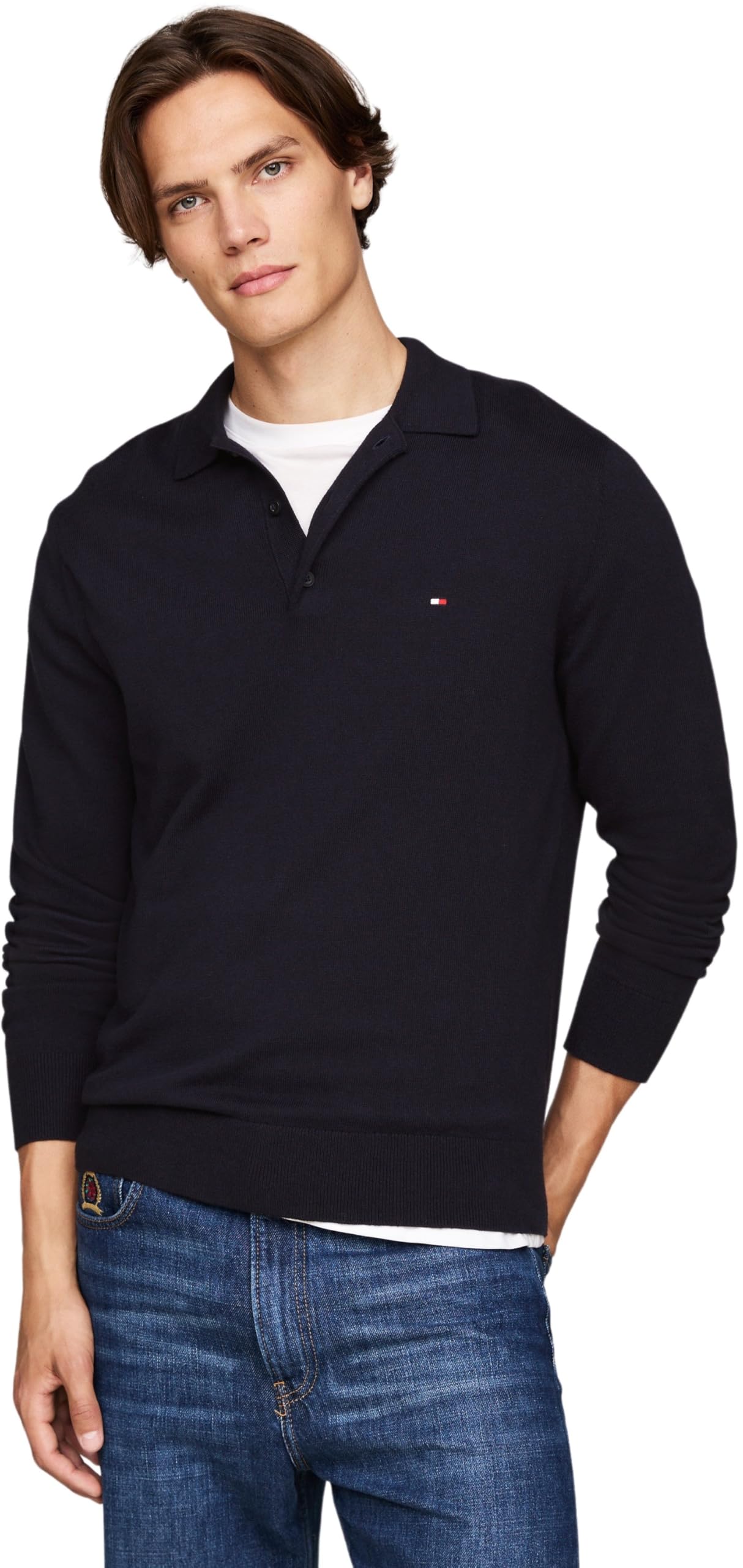 Tommy Hilfiger Men's Blue (Desert Sky) ’S Pima Cashmere Jumper With Polo Collar, Xxl