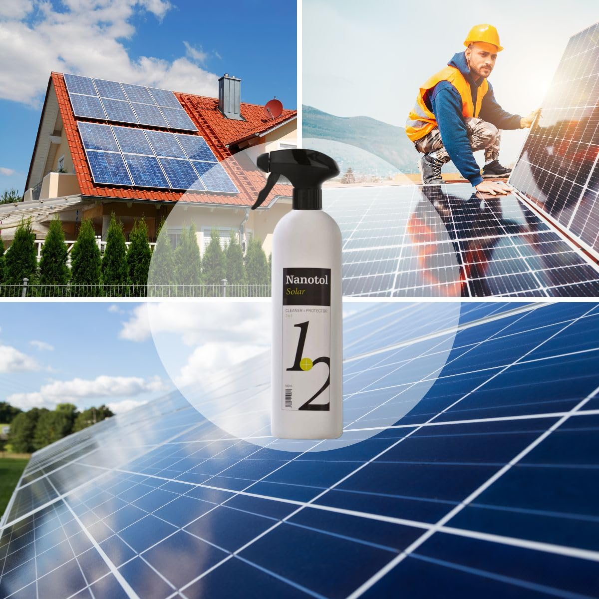 Nanotol Photovoltaik- und Solaranlagen Reiniger für 160 m² - Reiniger + Nanoversiegeung 1+2 für langfristigen Schutz vor Schmutz mit Easy-to-Clean- und Lotuseffekt - langfristig höhere Leistung