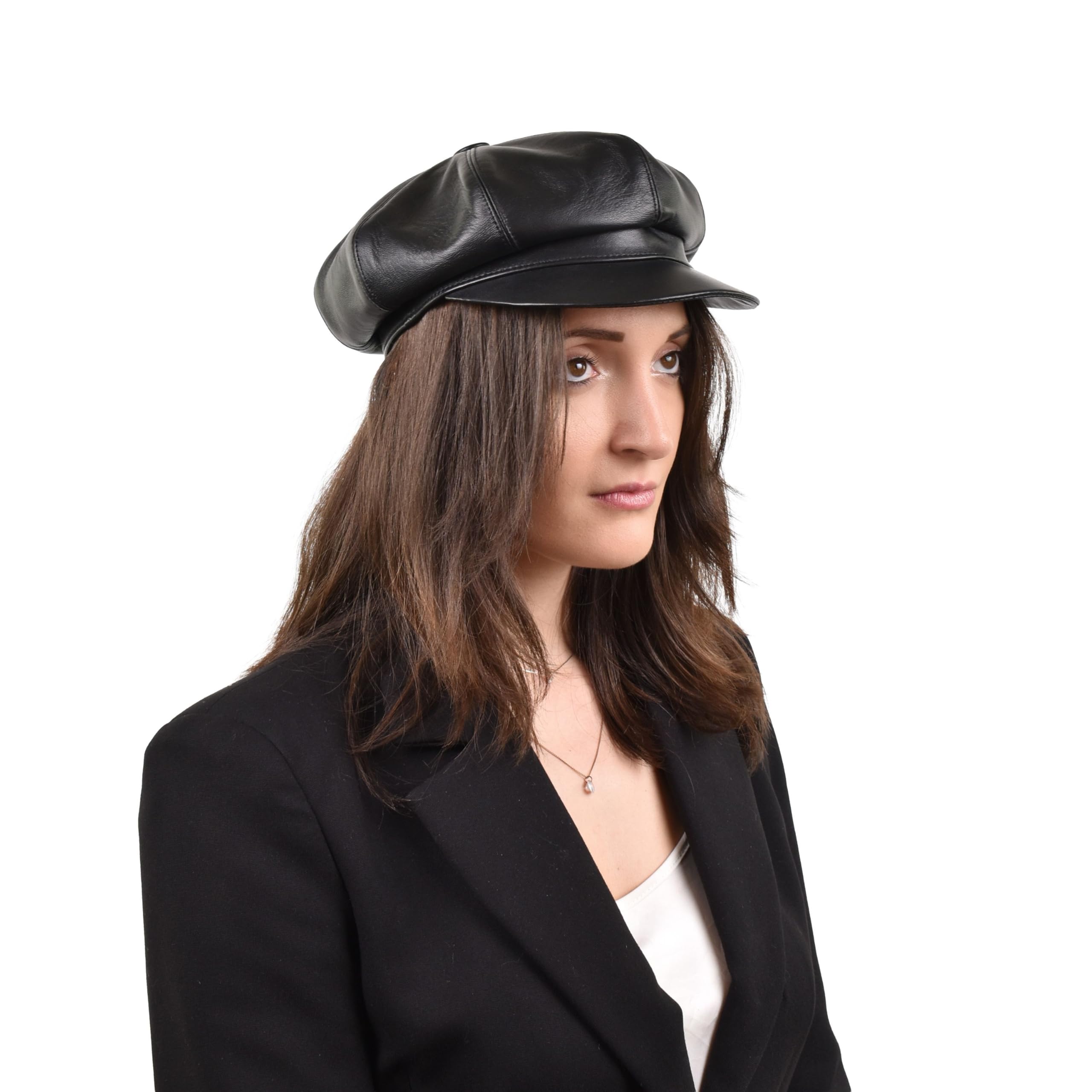 Melegari Berretto Newsboy Biker, Vera Pelle, Berretto Gatsby a 8 Spicchi, Made in Italy, Unisex, Estate/Inverno