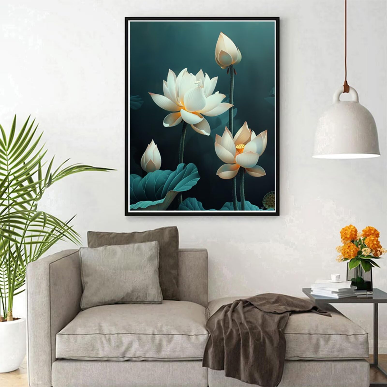 Diament Malarstwo Lotos Diamentowe Malarstwo Roślina Diamentowe Malarstwo Dorośli 70x105cm, 5D Diamentowe Rysunki Rzemiosło Dzieci, DIY Ścieg krzyżykowy Kompletny zestaw Akcesoria, Dekoracja domu