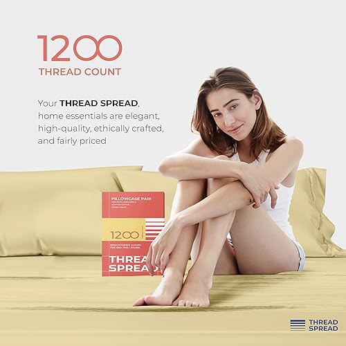 Miniatura 7 de THREAD SPREAD Juego de sábanas de 4 piezas de 100 % algodón orgánico, tejido de percal fresco y fresco, suave, transpirable, ecológico, bolsillo