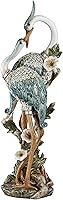 Teal Devoted Cranes Resin Table Sculpture - Coastal Shorebirds Statue with Glitter Accents & Flowers Base, 16" High Romantic Decor