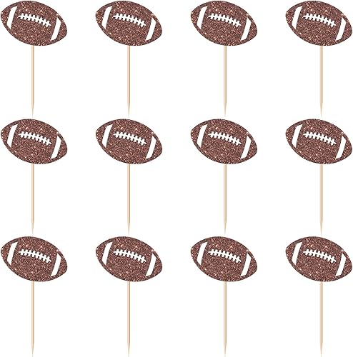 24 adornos de fútbol para cupcakes, temática deportiva, decoración de fiesta de cumpleaños/baby shower, letrero de fútbol para decoración de