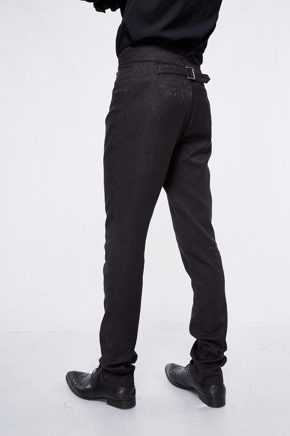 DEVIL SHACKLES Gothic Victorian Jacquard High-Waist Pants Men Black Double-Breasted Slim Trousers Gothic Men’s Pants