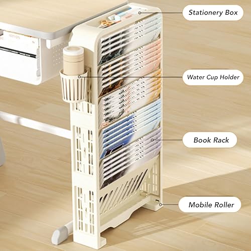 Miniatura 3 de Estantería de almacenamiento para libros de 6 niveles, estantería extraíble y única, carrito de almacenamiento delgado para libros, estante de