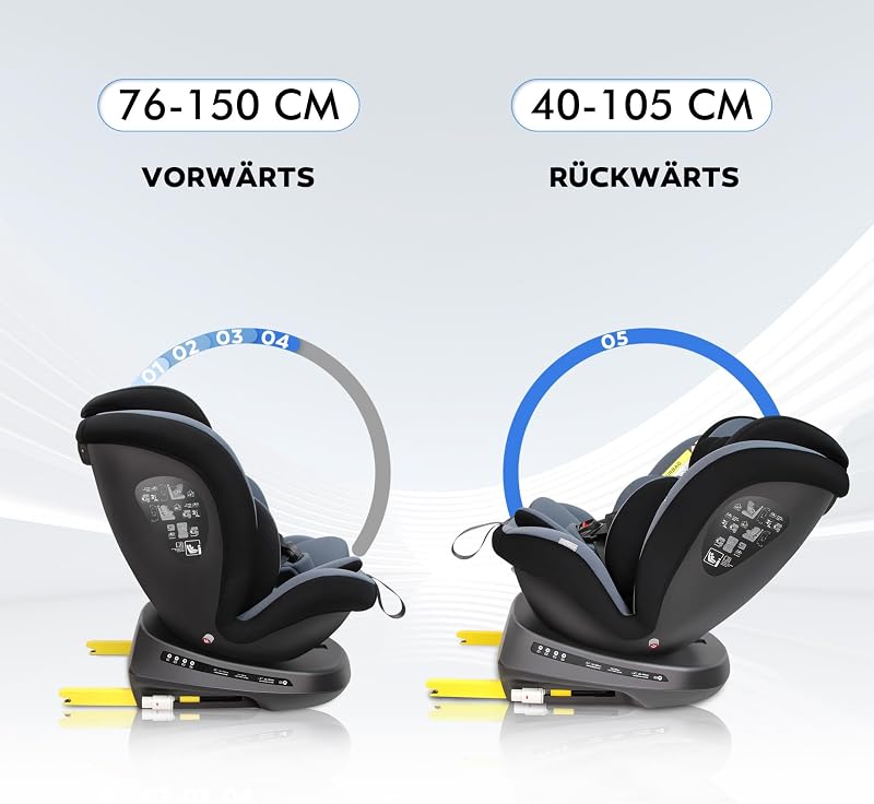 Reecle 360° Forgatható i-Size Gyerekülés ISOFIX Rögzítéssel 40-150 cm (0-36 kg), Születéstől 12 Éves Korig, ECE R129 Tanúsítvánnyal