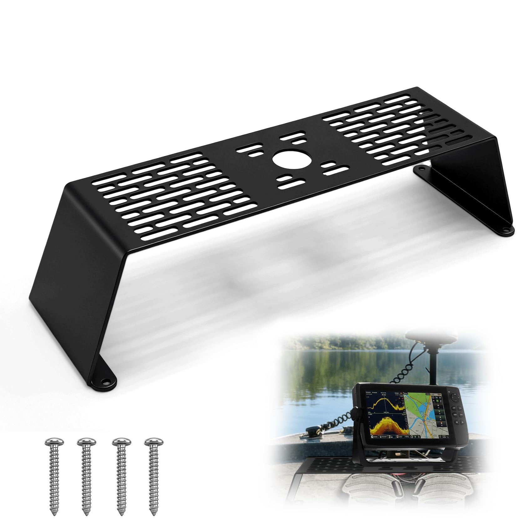 Universal Dual Fish Finder Graph Mount for Bass Boats, Multiple Mounting Holes, Saves Foot Pedal Space, Compatible with Garmin, Lowrance, Humminbird and More