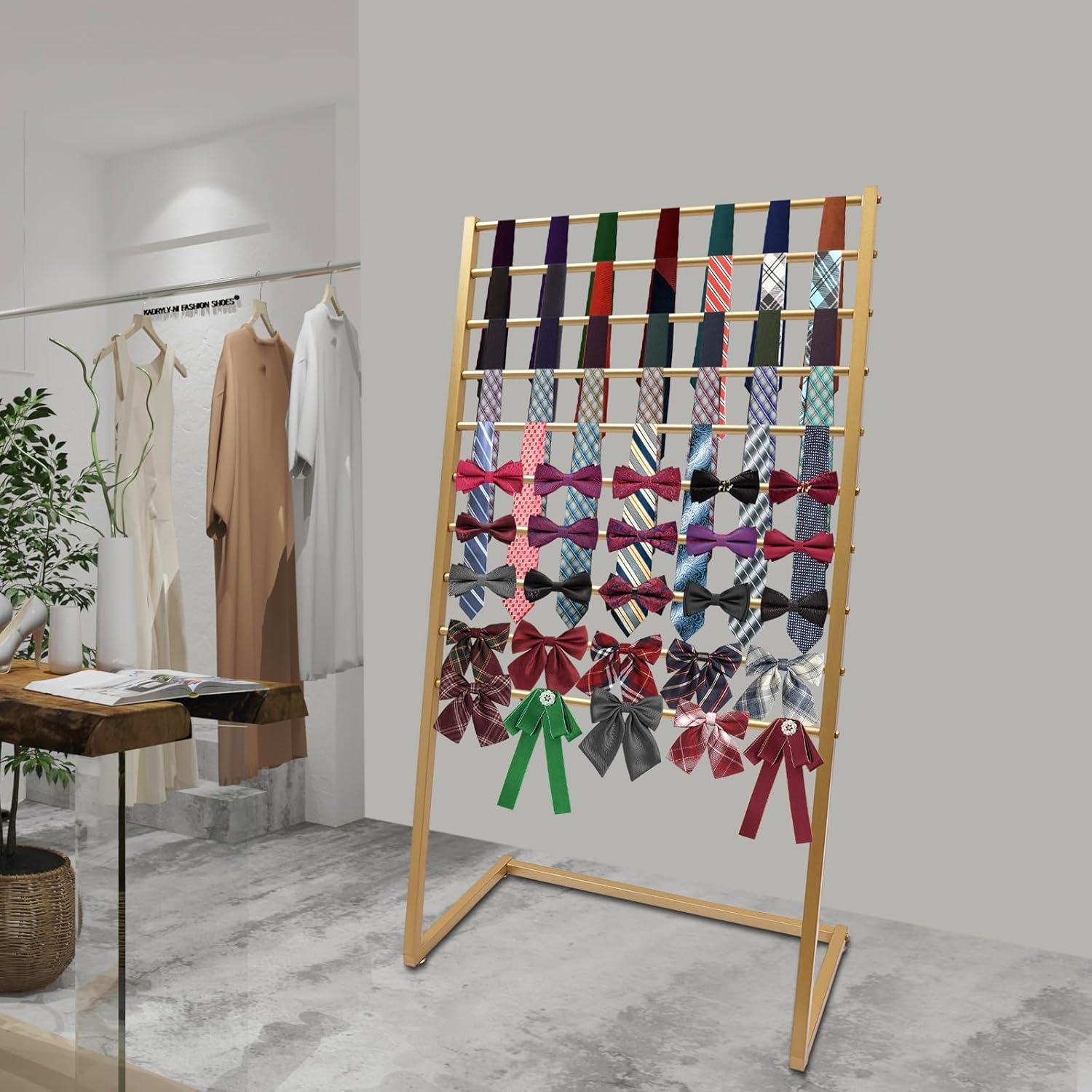 ribbon rack,ribbon holder organizer rack, 10 Tier-100cm Tie Rack Scarf Display Stand Belt Hangers Silk Ribbon Organizer Wrapping Paper Holder(Gold,47.24in*15.75in*57.09 inch)