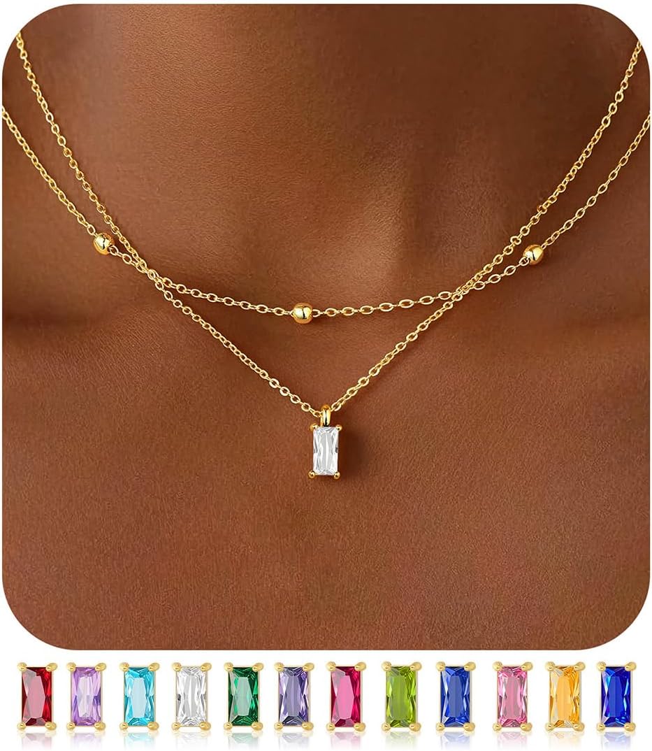 M MOOHAM Gold Birthstone Pendant Necklaces for Women Birthday Gifts