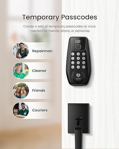 Miniatura 4 de DESLOC C110 - Juego de cerradura inteligente de huella dactilar para puerta delantera con manija, cerradura de entrada sin llave, teclado de