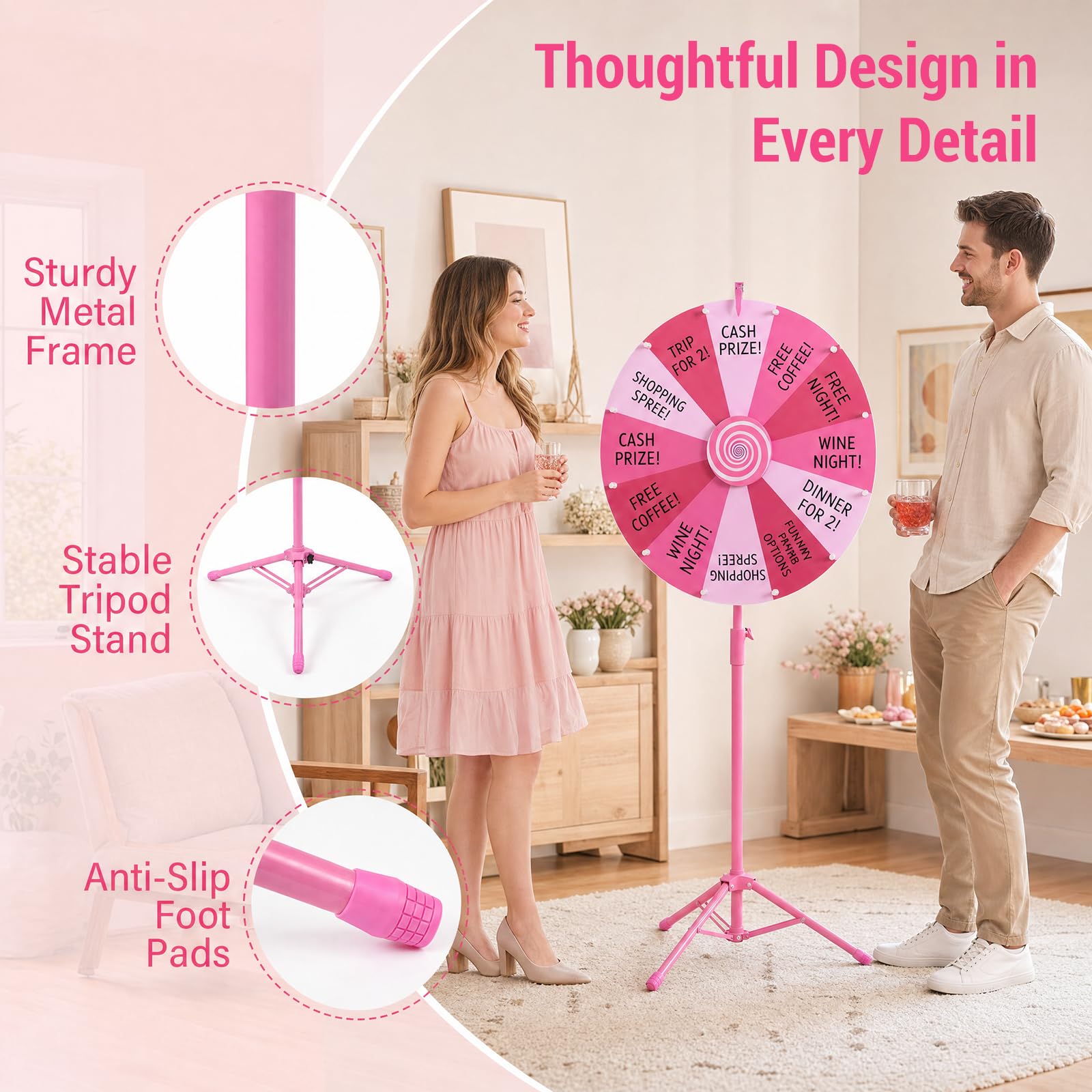HOMASIS Glücksrad 60cm mit klappbarem Ständer & 12 Fächern
