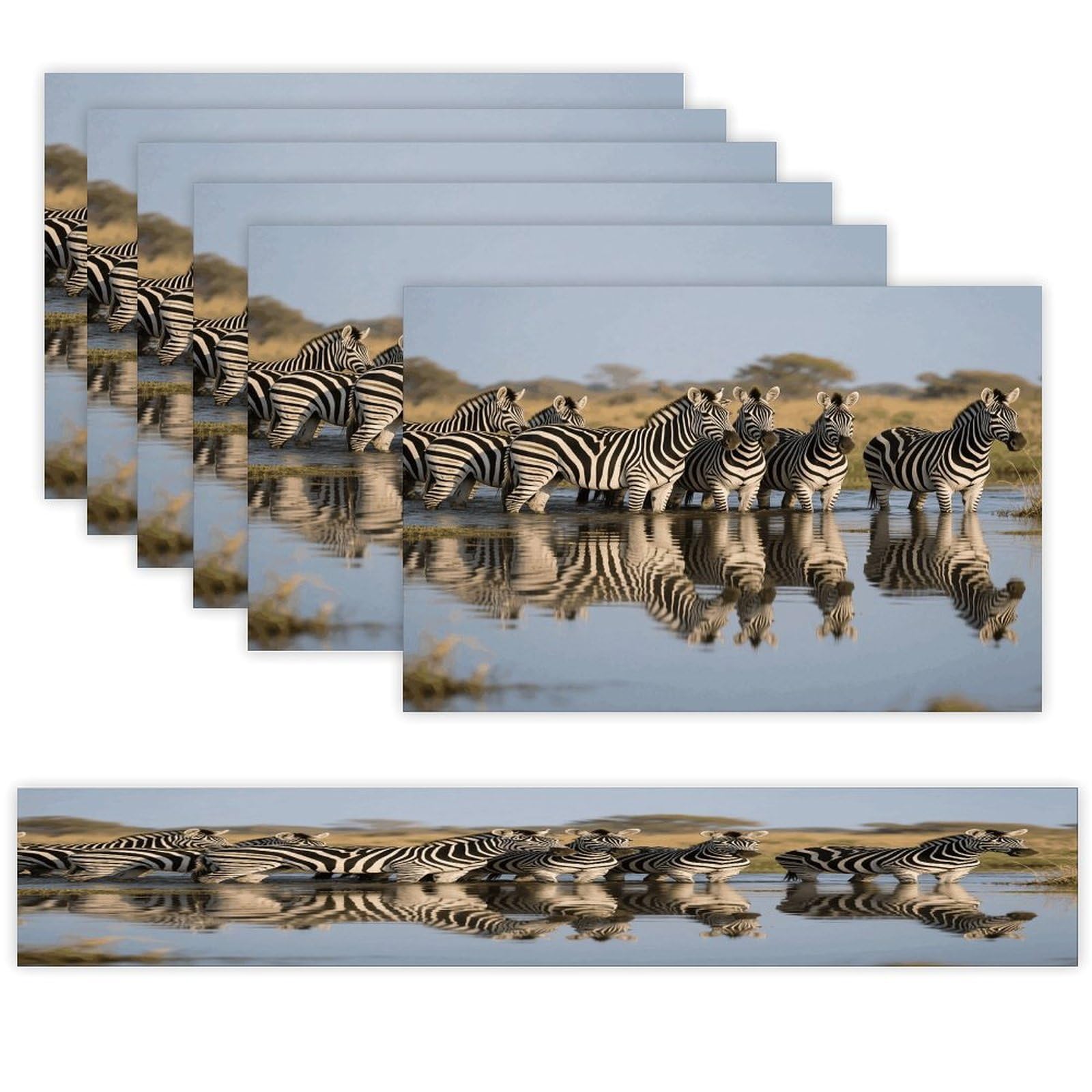 Zebra Placemats Set of 7 Exquisite Linen Table Mat Seven Piece Set Includes 13"x71" Fashion Table Runner and 12"x18" Place Mat Decor for Kitchen Dining Room