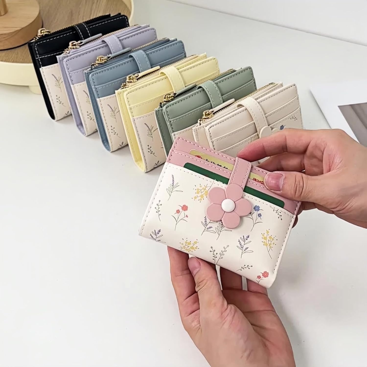 Small Wallet Women RFID Vegan Leather Bifold Compact Card Holder Wallet for Women with Zipper Coin Pocket ID Window - Image 6