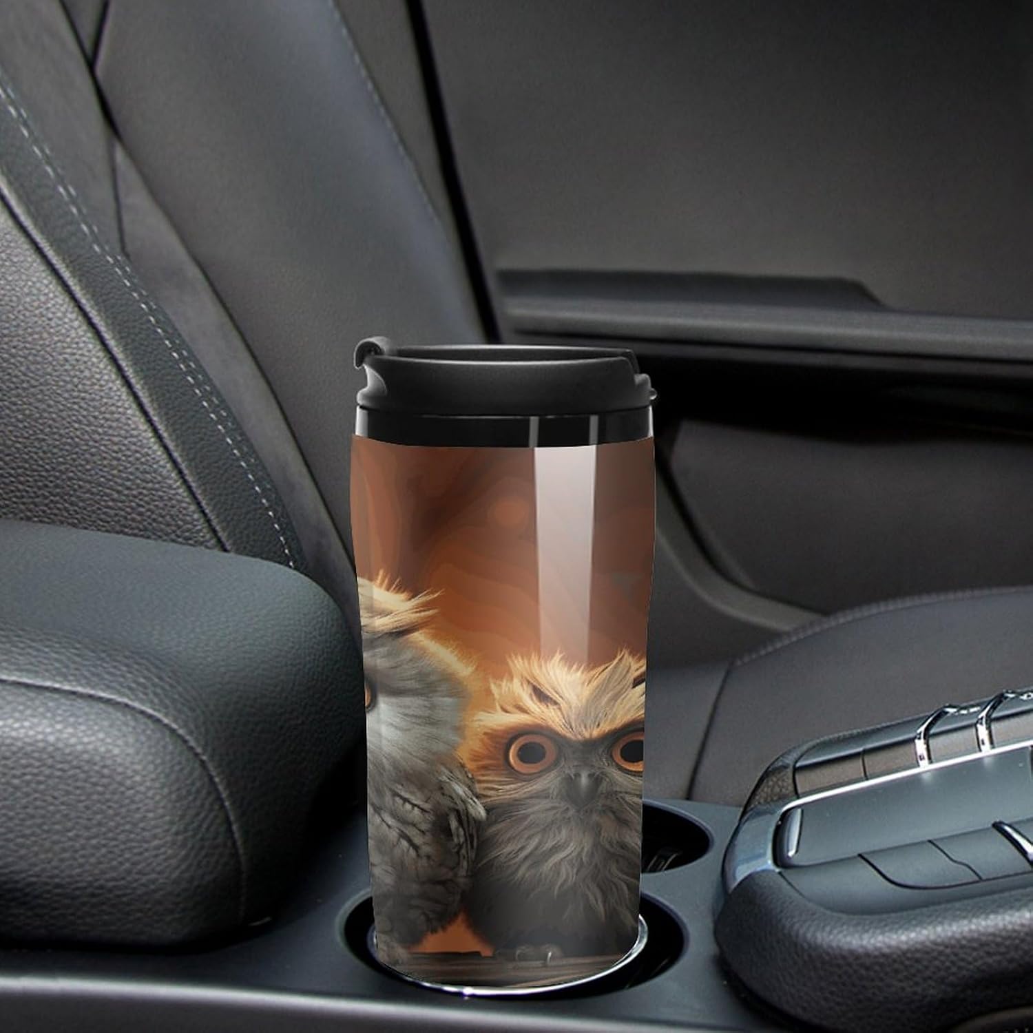 Cute Owl Baby Coffee Cup Reusable Portable Water Bottle with Double-Walled Plastic,Coffee Mug for Hot & Cold Drinks, Cup Holder Friendly 350ml