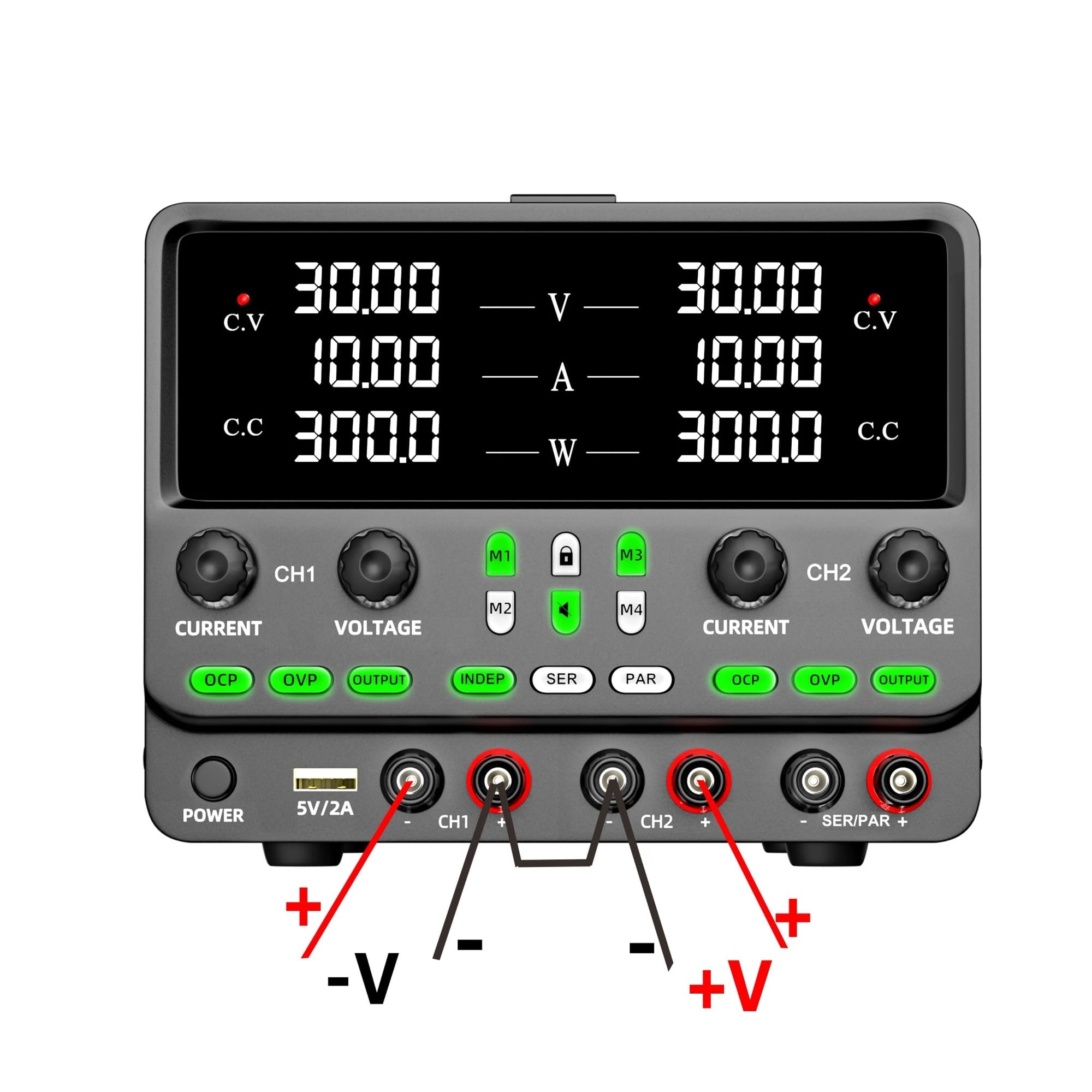 Fuente de alimentación CC dual variable, 30 V/60 V, 10 A/20 A, ajustable, regulada, for laboratorio, con pantalla LED de 4 dígitos. Múltiples protecciones(30V 5A)