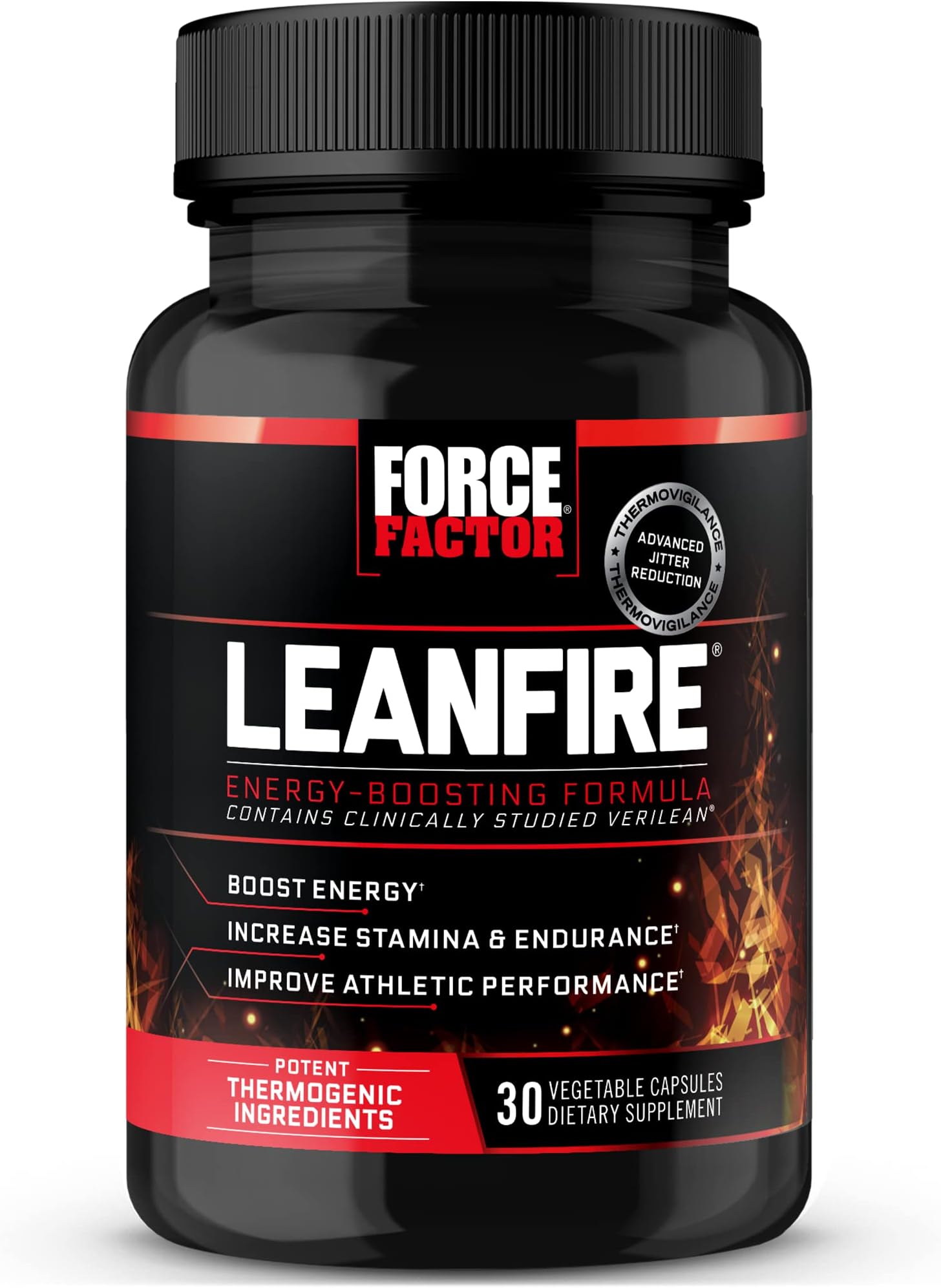 Force Factor LeanFire Pre Workout Energy Pills with Green Tea Extract and Caffeine to Increase Energy, Build Lean Muscle, Black, 30 Count (Pack of 1), Package May Vary