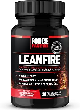 Force Factor LeanFire Pre Workout Energy Pills with Green Tea Extract and Caffeine to Increase Energy, Build Lean Muscle, Black, 30 Count Pack of 1, Package May Vary