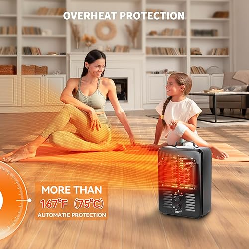 Vista 2 de Milkhouse Space Heater, 1300W/1500W Electric Heater with Thermostat, 3 Heat Settings, Safe and Quiet for Home Garage Workshop Warehouse, Black