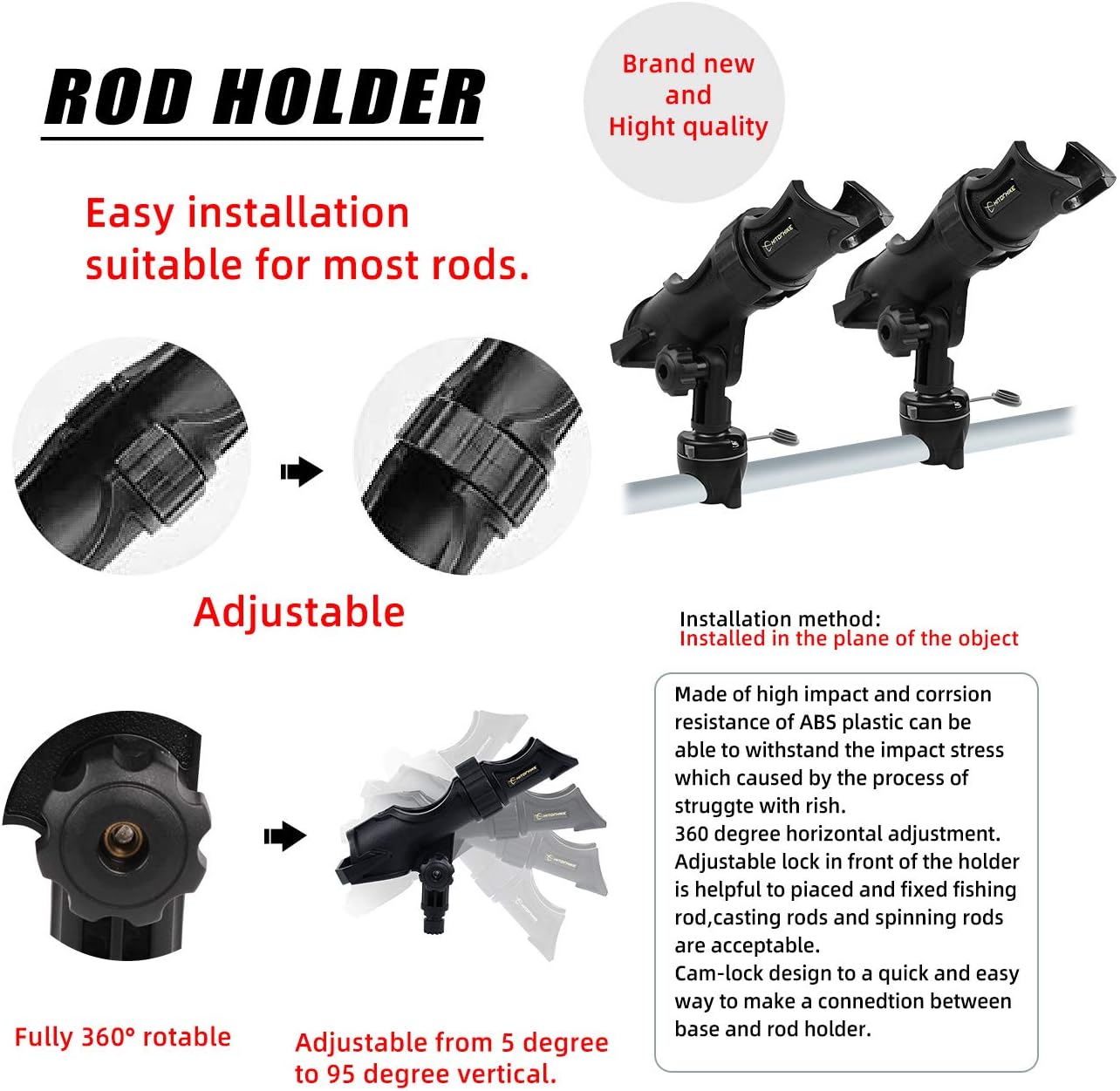 HITORHIKE Fishing Rod Holder(2 Pack) with Power Lock Rail Base Enabling All Direction Adjustment, Great for Boat or Kayak Fishing : Sports & Outdoors