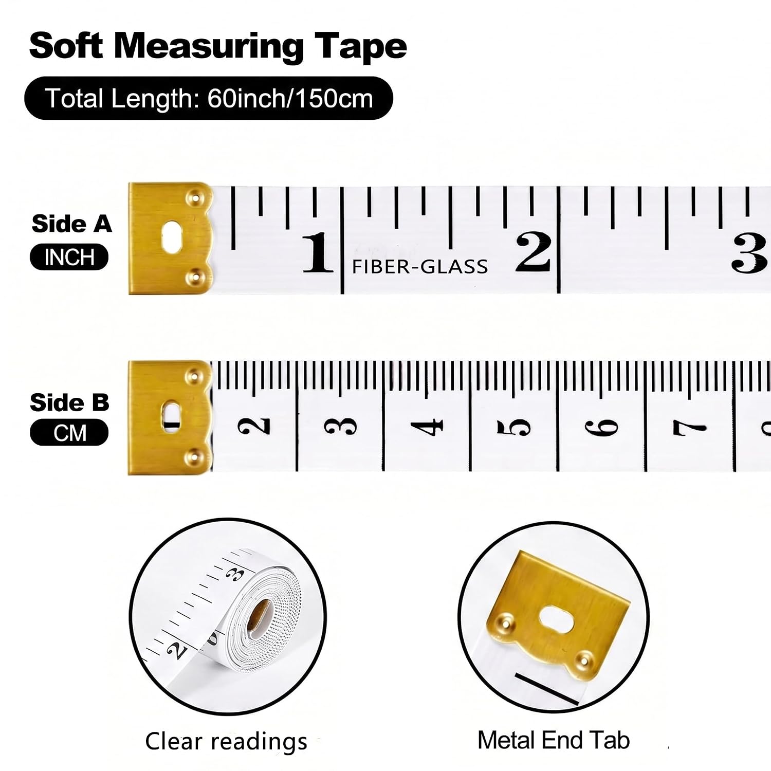 2 Pack Soft Measuring Tape Set, 60 Inch/150 cm Body and Sewing Tape Measure image 3