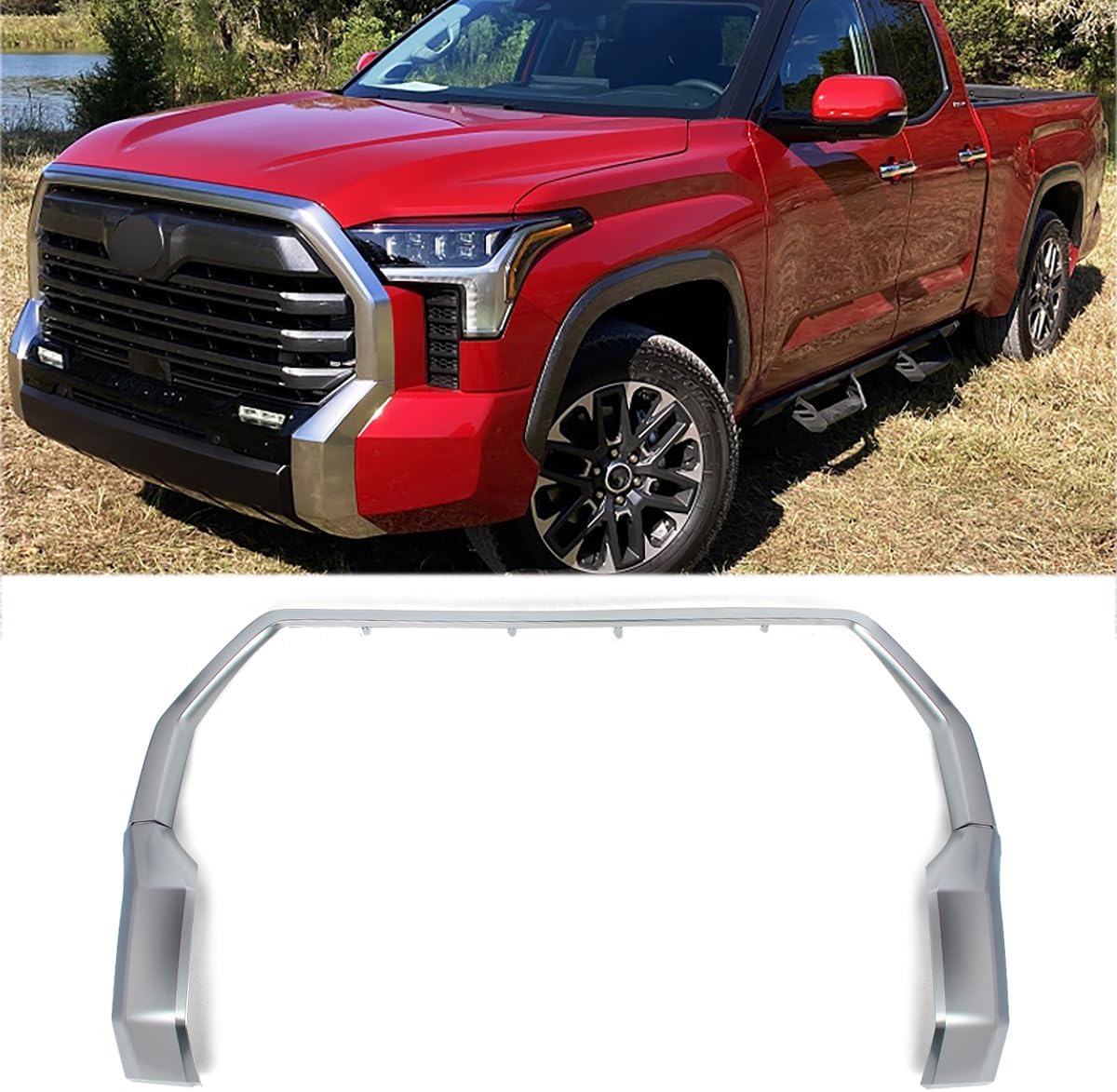 Gloss Black Front Bumper Grille Trim Molding Compatible with 2022-2024 Toyota Tundra Truck Front Grill Trim Surround