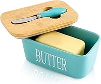 Vista 14 de Hasense Mantequillera de porcelana con tapa de bambú - Mantequillera cubierta con cuchillo de mantequilla para encimera, recipiente hermético