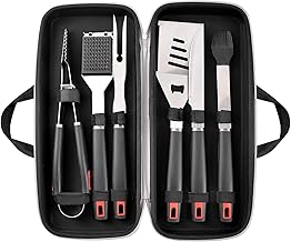 Grilling Accessories Set Spatula Fork Cleaning Brush Food Tongs Carving Knife Basting Brush Durable Stainless Steel BBQ Grill Tools with Extra Thick Storage Case BBQ Accessories Grill Set