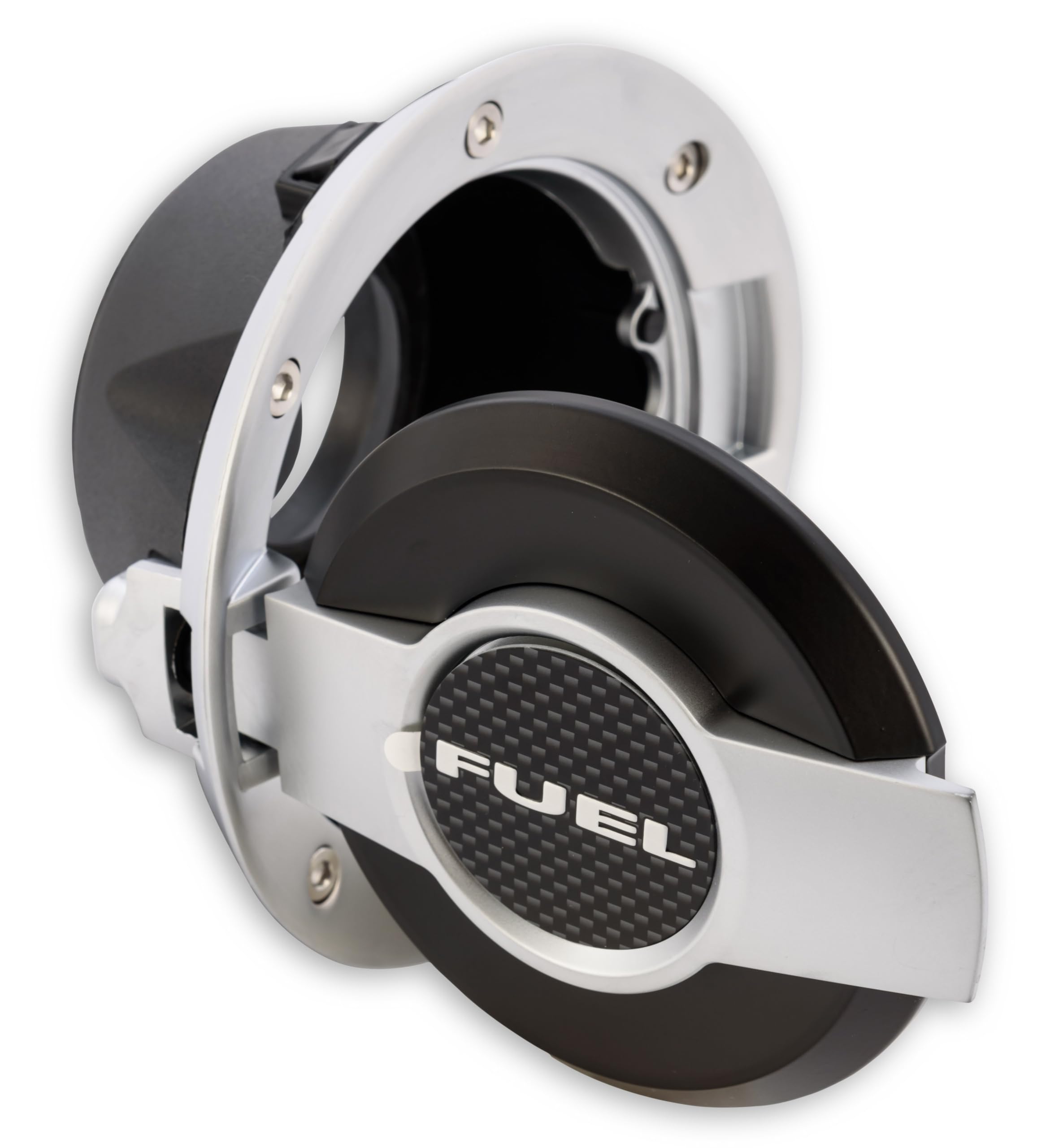 Drake Muscle Cars MO-210001-S Silver/Black Billet Aluminum Fuel Door