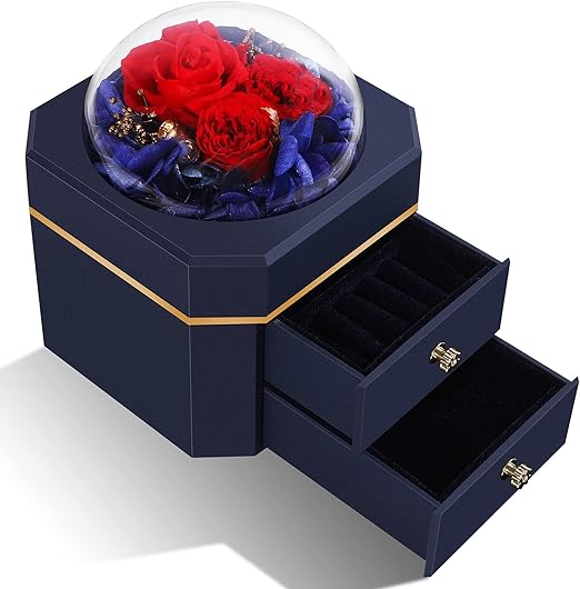 Amazon Sanquuqoo プリザーブドフラワー ブリザードフラワー ジュエリーボックス フラワー 枯れない花 誕生日プレゼント女性 人気 女の人誕生日プレゼント バラ ドライフラワー ホワイトデー 完璧な贈り物 女性に贈るギフト 二層ジュエリー収納ケース 女友達 彼女 母