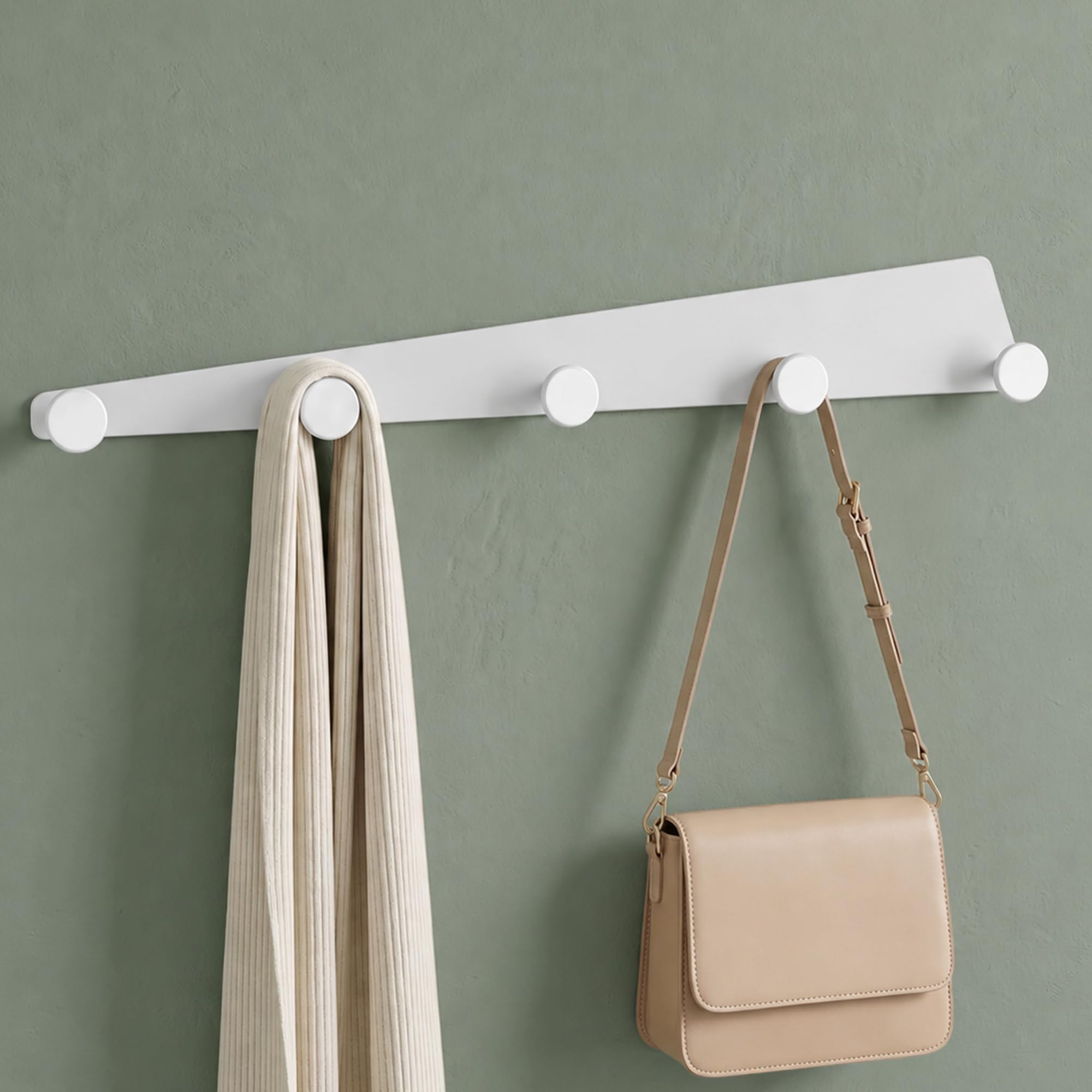 Mai & Mai White Coat Hooks Wall Mounted, Coat Rack With 5 Hooks, Drill/No Drill
